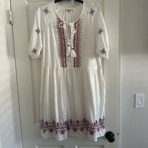 White Boho Embroidered Dress